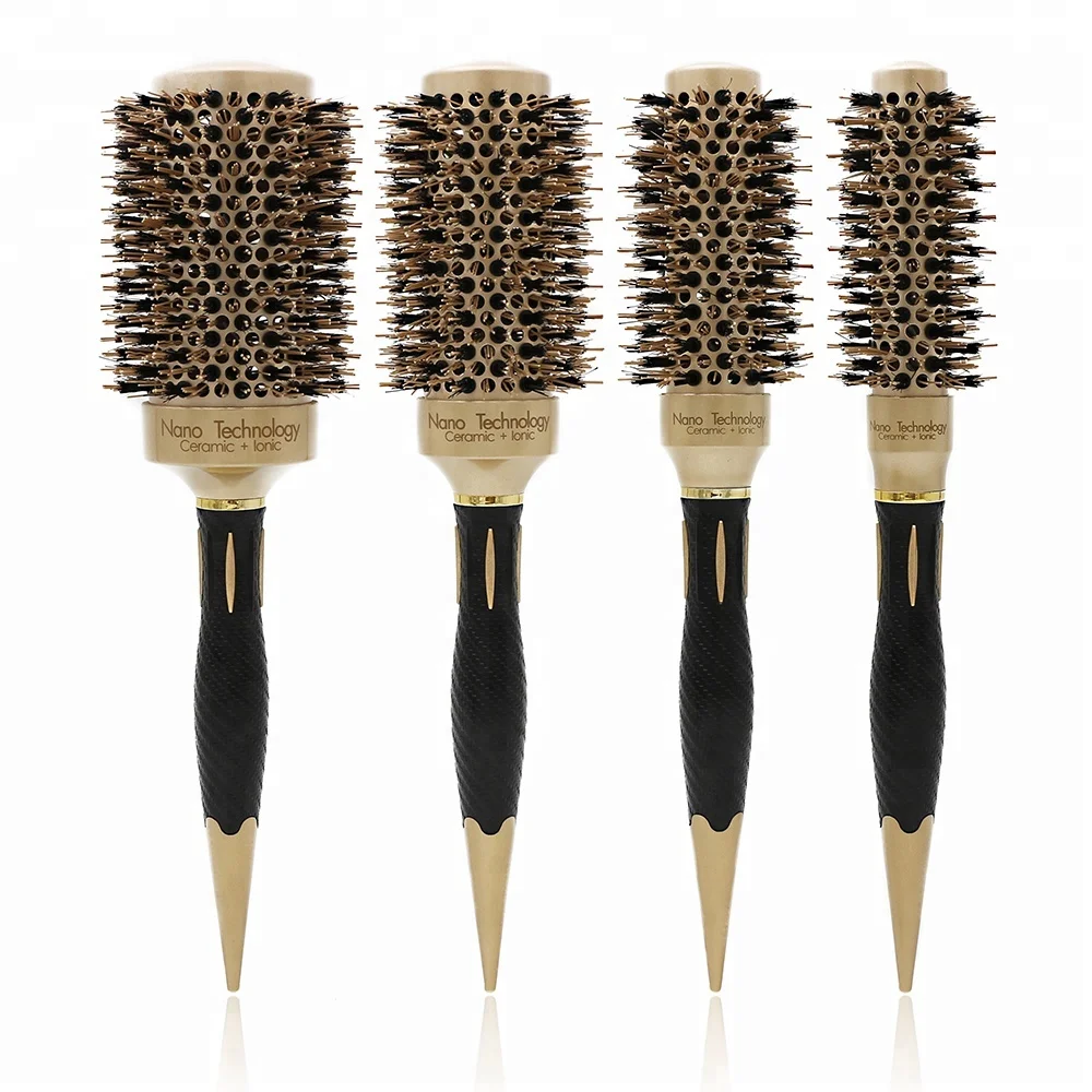 

Nano New Technology Heat Resistant Nylon Mix Boar Bristle Hairbrush Fast Styling Ceramic Ionic Round Hair Brush