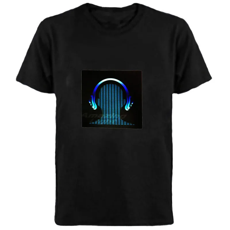 

Men's T-shirt 100% Cotton Logo Light Up El Panel T-shirt Sound Activated Flashing El Panel T-shirt, Balck