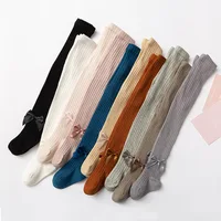

75% Combed cotton plain color baby tights, cute bow kids pantyhose