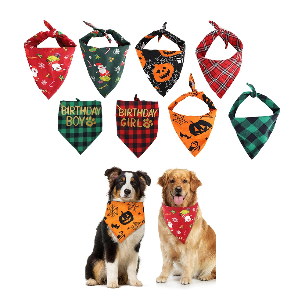 

Wholesale Print Your Own Logo High Quality Comfortable Cute Easter Design Birthday Dog Bandana, Customized color
