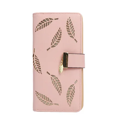 

Long Fashion Clutch Bag Hollowing Out Leaf Sequined Decorative Zipper Hasp Leather Women Clutch Wallet, Mix (as picture)