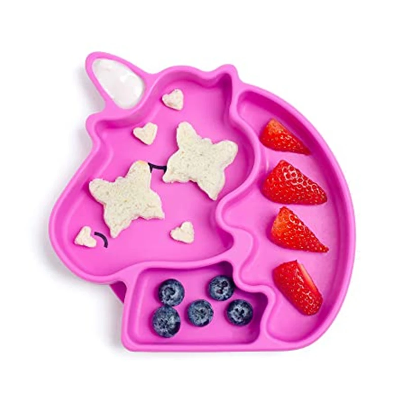 

NEW Arrival Amazon hot selling toddler Food grade silicone Waterproof Silicone Unicorn Baby plate, Pink/green/blue/yellow or customized