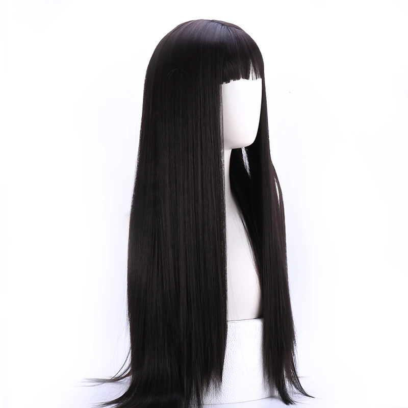 

Factory Wholesale Ladies Wigs with air bangs Long Straight Wig cheap Synthetic Wig heat resistant fiber