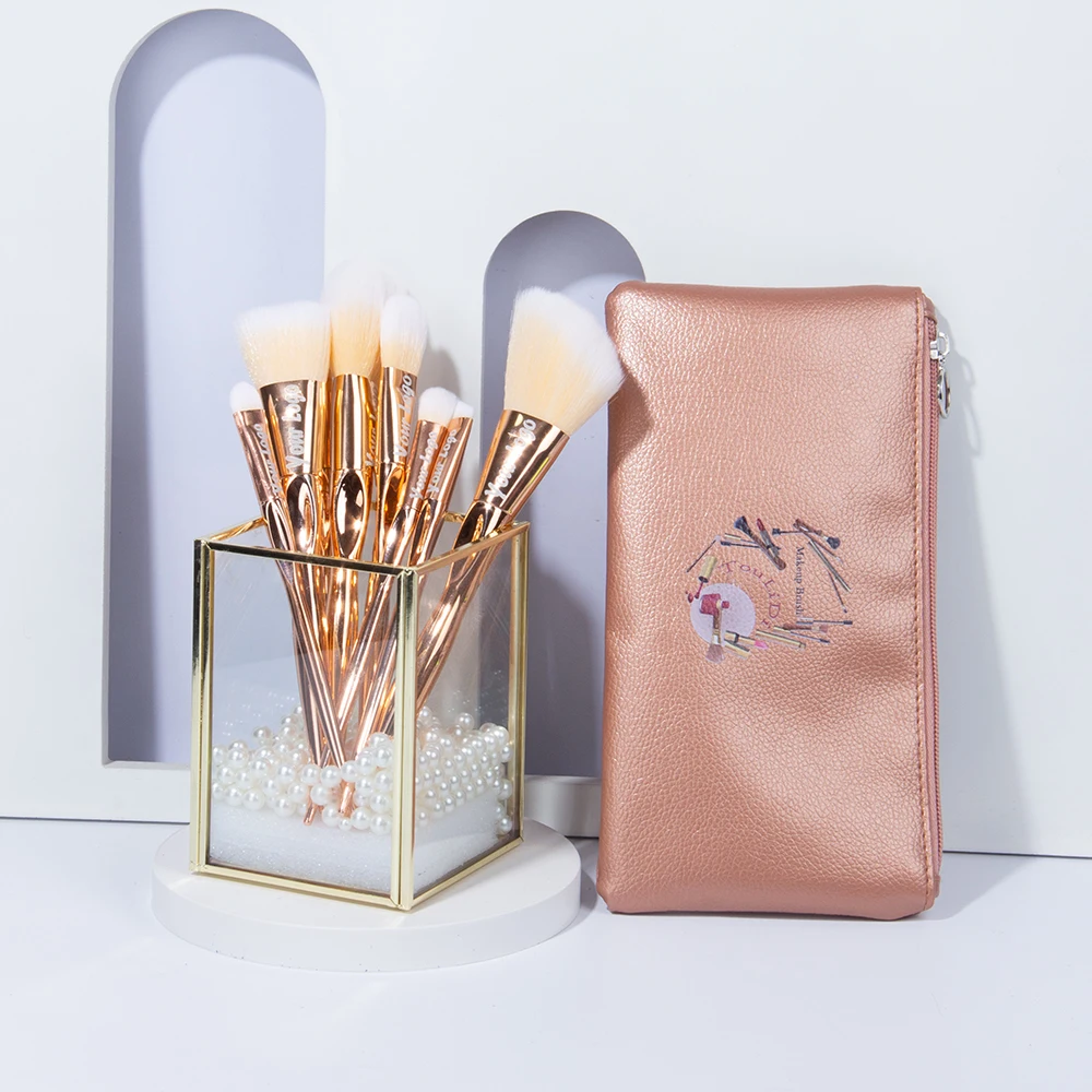 

Reasonable price Makeup Supplier Free Sample Private Label Synthetic 8 Pcs Golden Makeup Brushes Set