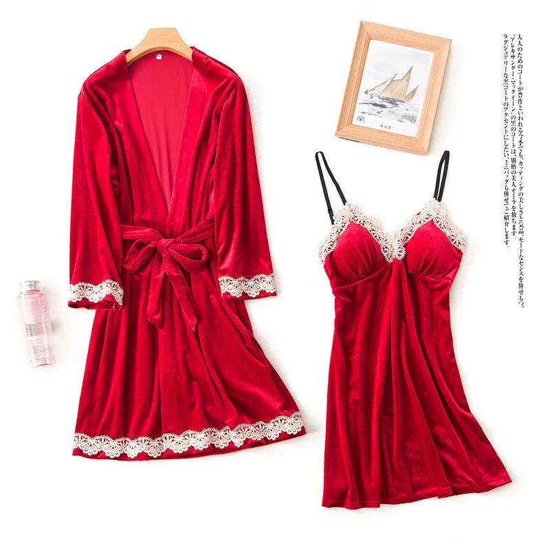 Wholesale Sexy Sleep Robe Loungewear Velvet Robe Set Women With Lace Trim Buy Winter Velvet