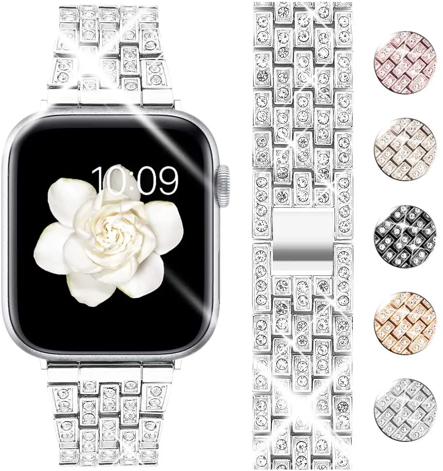 

HuaMJ Cuff Bangle Bracelet Bling for women apple watch band rhinestone Bracelet For Apple watch Bands Metal with Charms