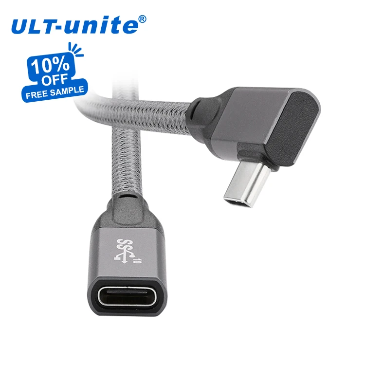 

ULT-unite 0.2m 0.5m 1m USB 20V 5A 100W charging 10Gbps Type C Male to Female Cable 90 Degrees USB 3.1 Extension Cable