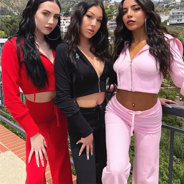 

ins new style character embroidery hoodies and joggers two piece set tracksuits women 2020, Pink/red/black