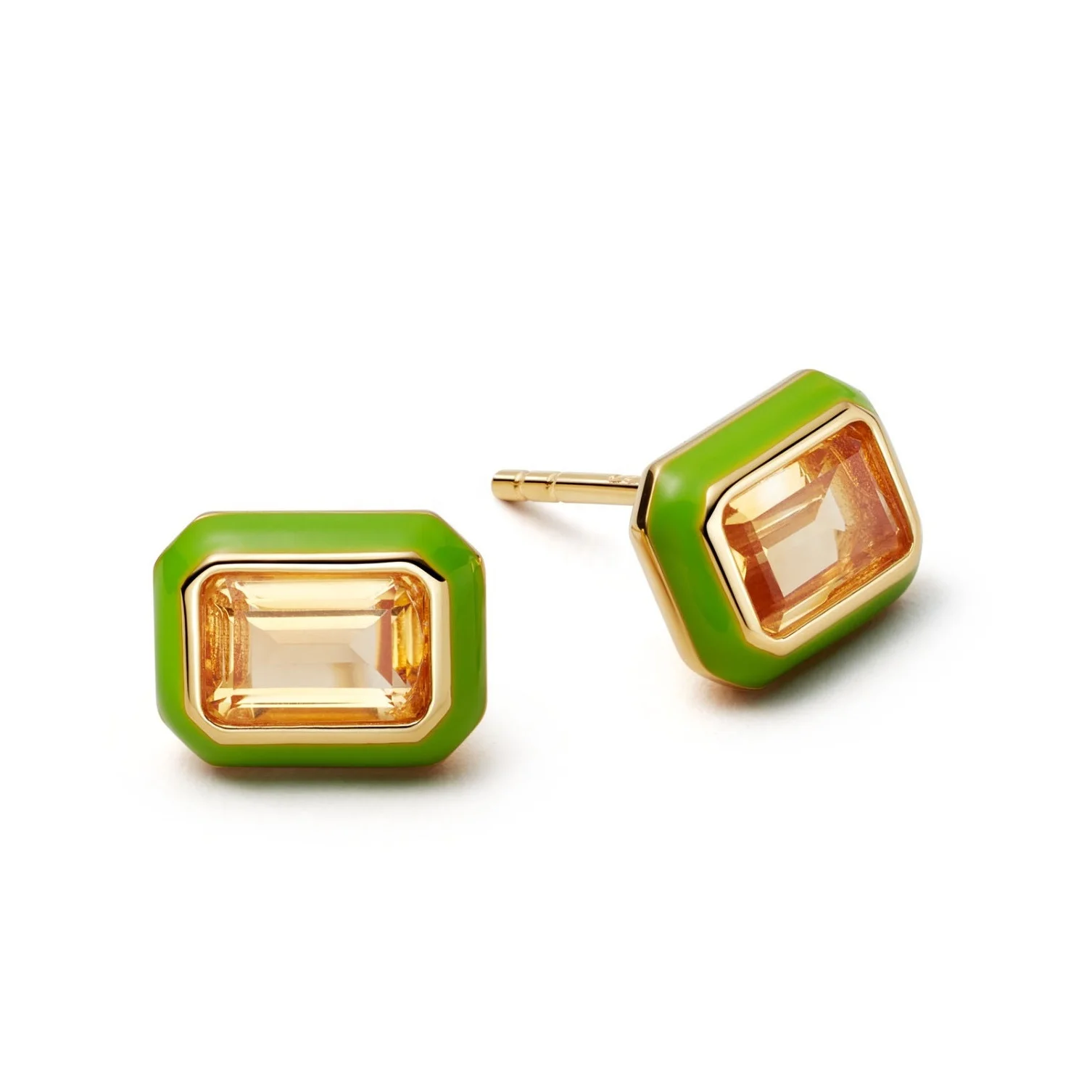 

Gemnel women jewelry 14K gold plated champagne flare emerald cut stud earring