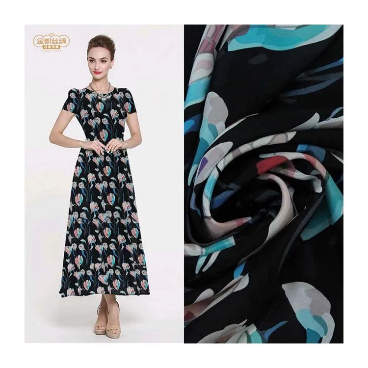 
Mulberry silk fabric crepe de chine printing digital fabric 114cm silk fabric for women 
