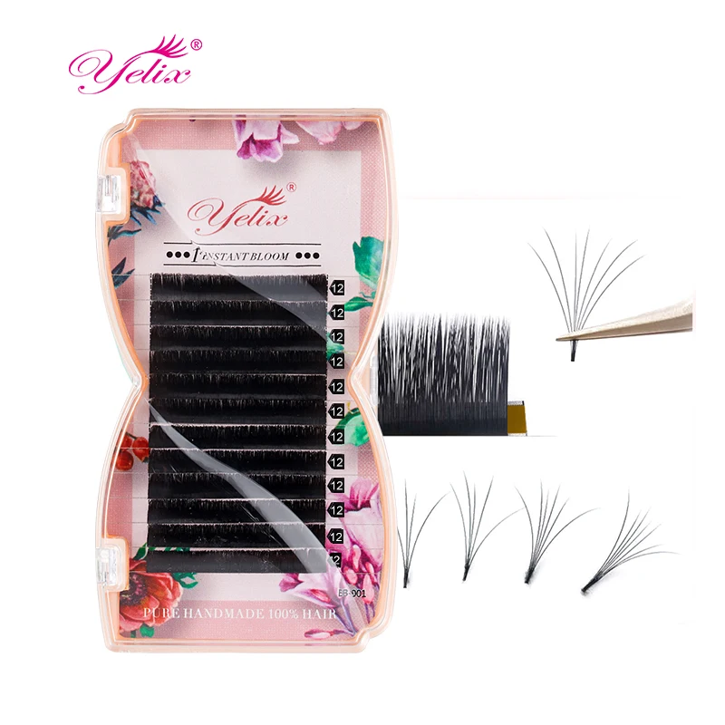 

Yelix Pop Style 0.05 0.03 Thickness B C CC D Curl Fast Easy Fan Bloom Volume Lashes Eyelash Extensions, Black