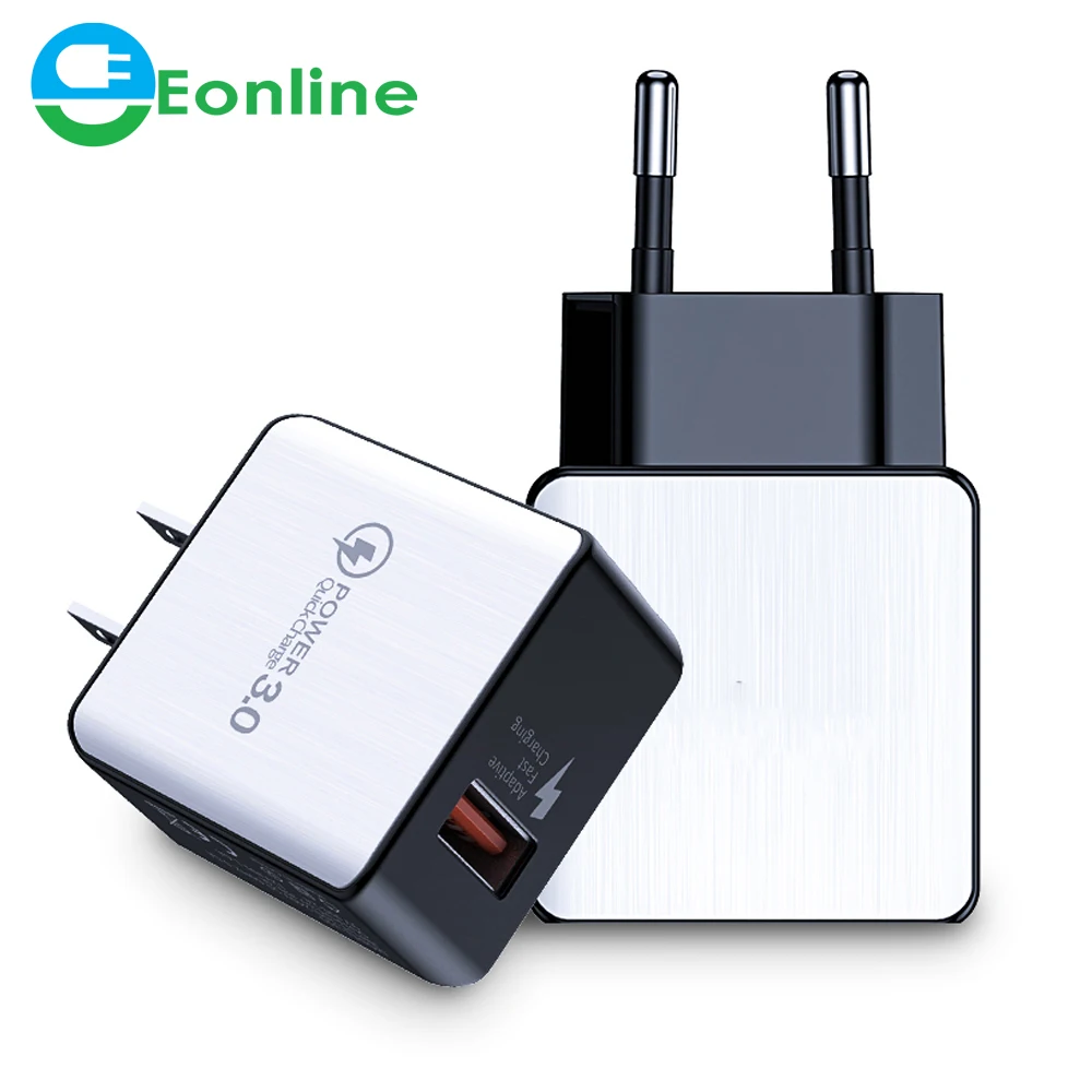 

18W Quick Charge 3.0 Fast Mobile Phone Charger EU Plug Wall USB Charger Adapter for iPhone Samsung Xiaomi Redmi Huawei, White/black