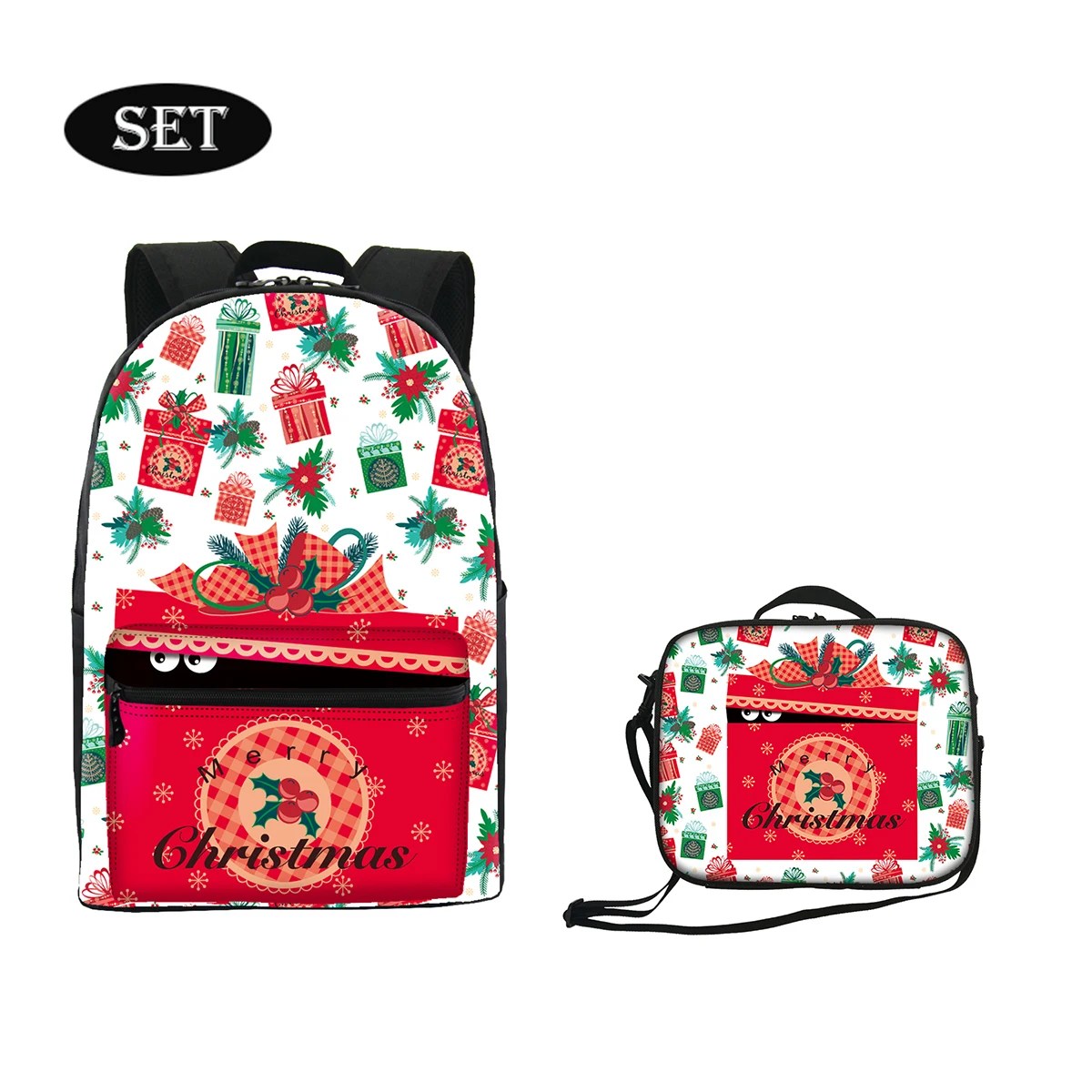 

Christmas gift print school backpack with lunch bag for kids insulated eco friendly lunch bag for eat popular items, Customized