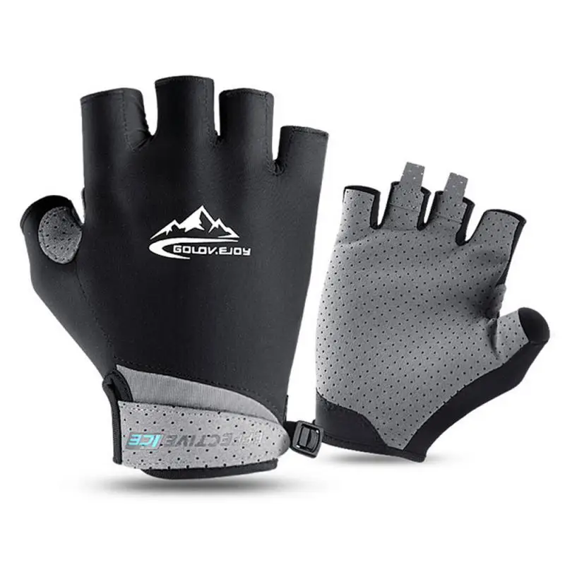

Half finger riding gloves Golf Outdoor Sports Sunscreen Summer Mountaineering Sweat Breathable Cold Ice Silk Gloves, Black