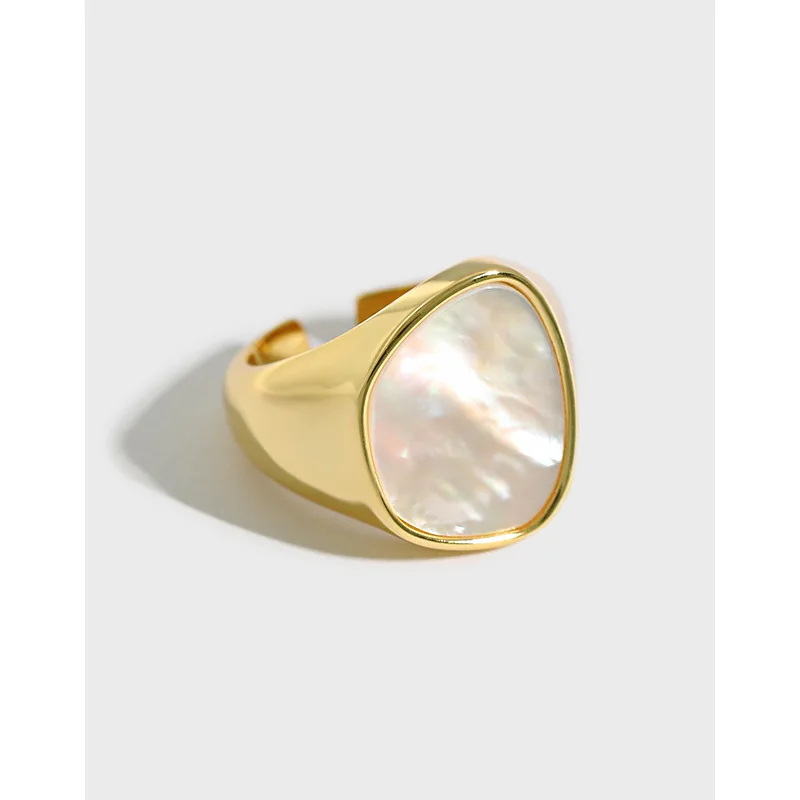

Fashion Luxurious Design Shell Ring S925 Sterling Silver Open Ring 18K Gold Plated Shell Adjustable Ring