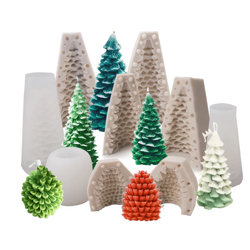 

food grade high quality baking tool cake mould pine cone christmas tree silicone mold for candle making, White