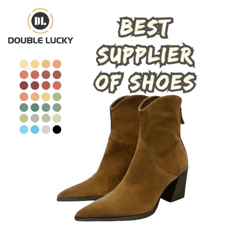 

Double Lucky Winter Fashion Trend Ladies Brown Boots Zip-up High Heel Shoes Plus Size Boot Women Shoes, Customized color