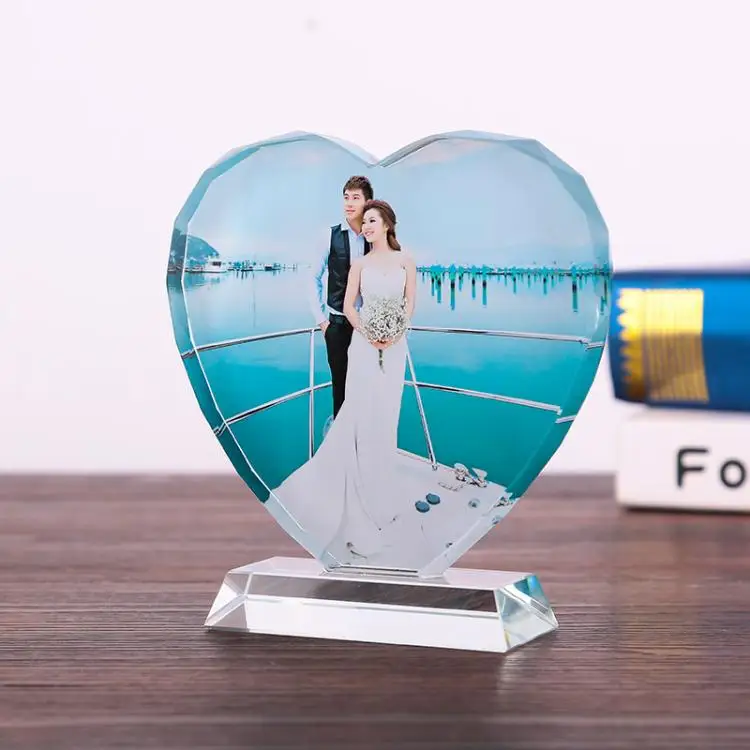 

New love shaped birthday gift girl's best friend personalized custom k9 crystal glass photo frame for wedding souvenir