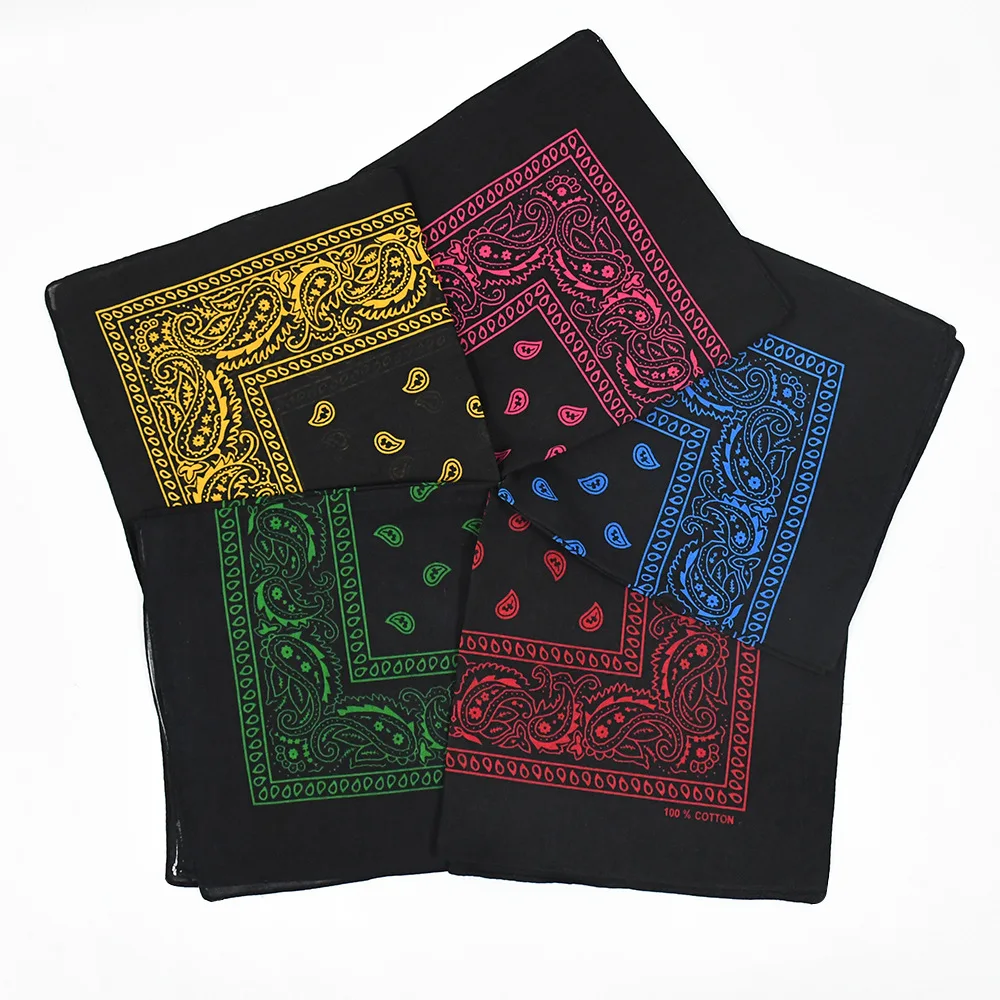 Hip Hop Unisex Wholesale Custom Print Logo Recycled 100% Cotton Classic Square Scarf Paisley Bandanas
