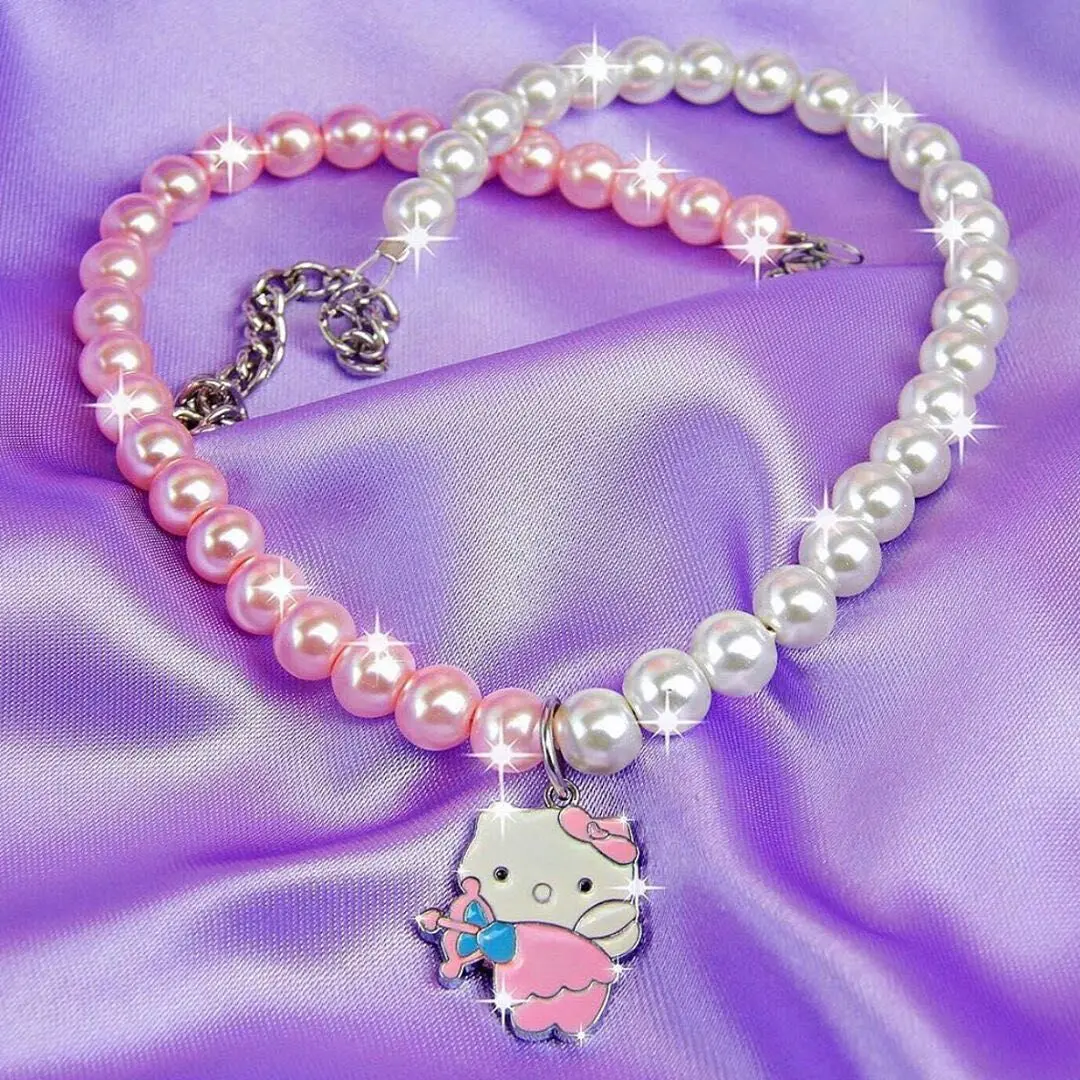 

Custom New Fashion Design Alloy Pendant Platinum plating Pearl Hello Kitty Jewelry Statement Necklace for girls, Picture