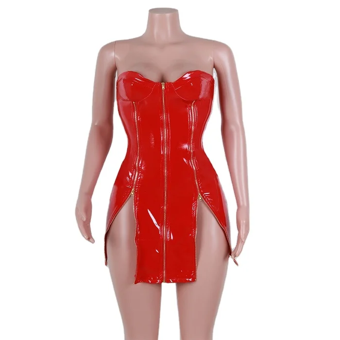 

Girls Hot Designer Dresses Club Wear Nightclub PU Night Bodycon Women Sexy Mini Dress