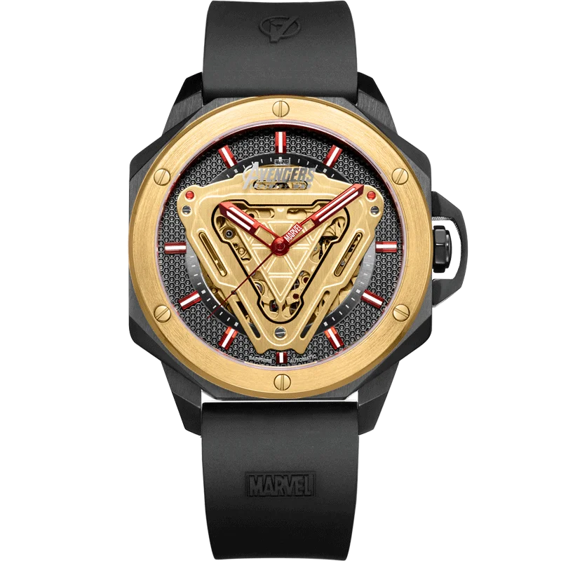 

High Quality Rubber Band Avengers Logo Gold Bezel Automatic Mechanical Watch