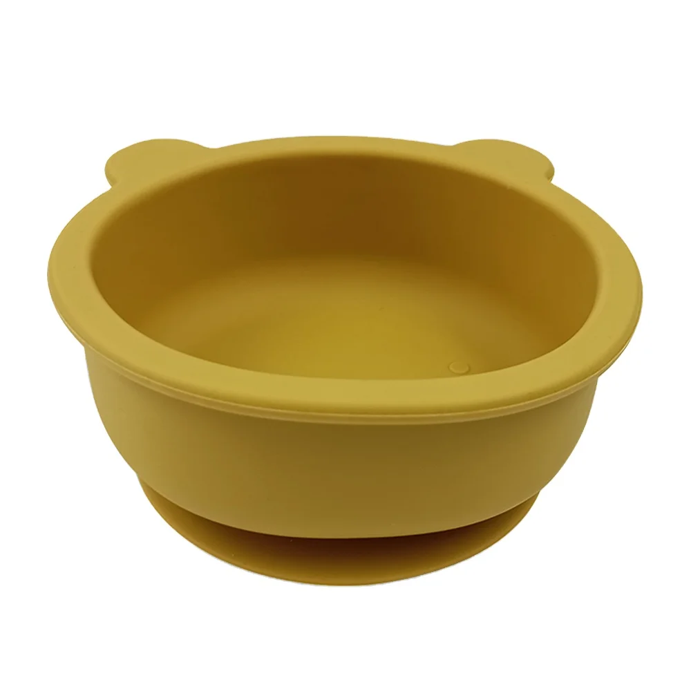 

New Arrival Low MOQ Customized Logo Strong Suction Base Bear Shape Silicone Baby Dinner Feeding Bowl, Customized color
