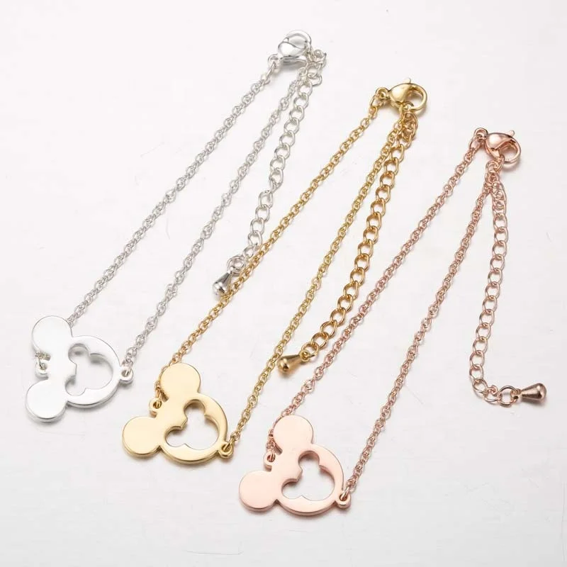 

Free Shipping Jewelry Stainless Steel Hollow Cartoon Double Mickey Head Bracelet Mickey Bracelet For Women, White, gold, rose gold