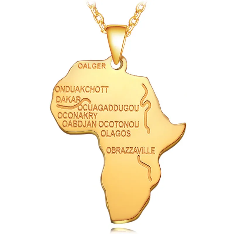 

Hiphop 316L Stainless Steel Gold Chain Africa Map Pendant Alphbat African Map Necklace, As pic