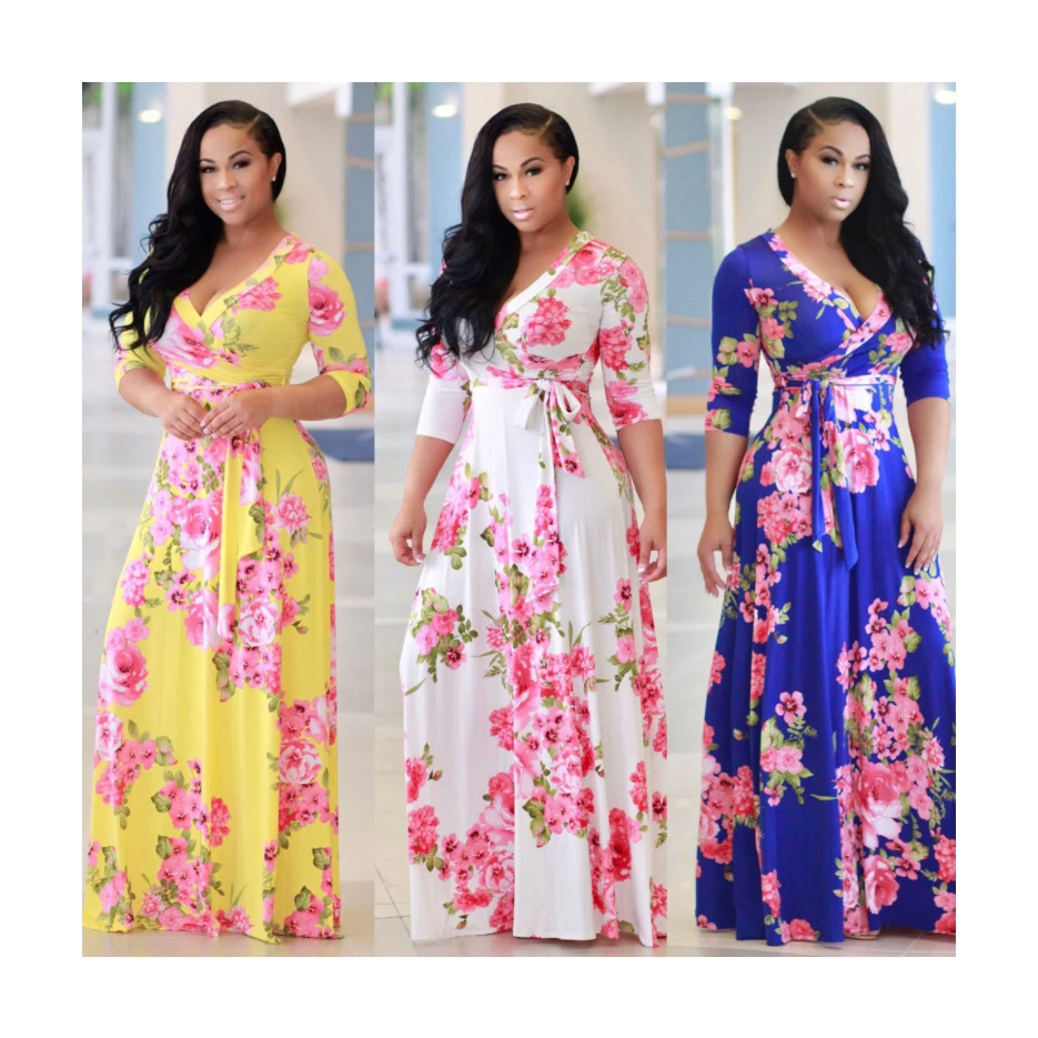 

Fvshion Habits Elbise Kleid Vestiti Abiti Primavera Casual Vestidos Robe Women Flower Printed Plus Size Maxi African Split Dress