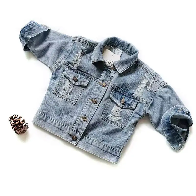 

mother daughter matching denim Ripped Holes jacket Kids Jacket Children Jeans Coats washed denim short coat, Flower