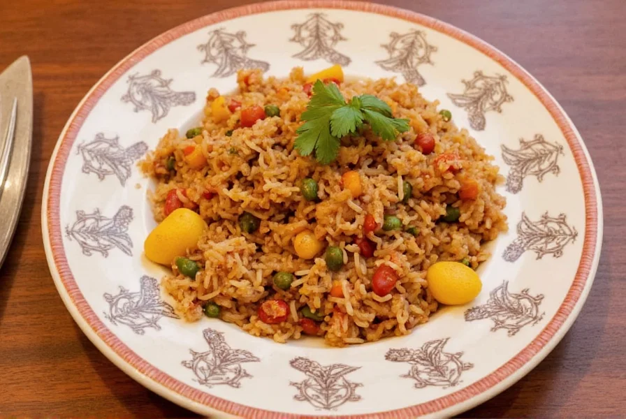 Traditional jambalaya stew served in a large cast iron pot