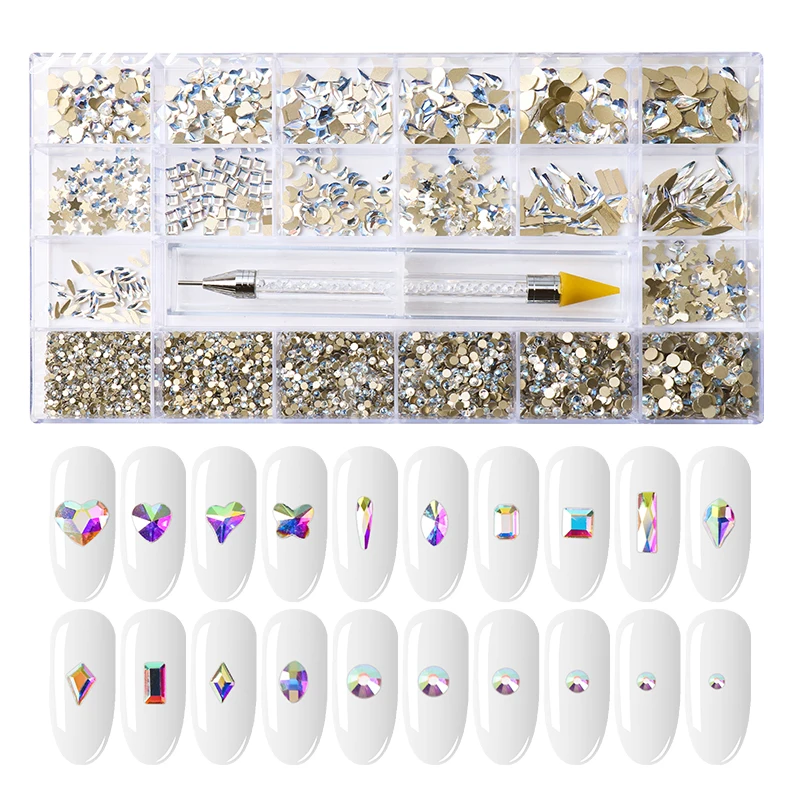 

Wholesale Bling Mixed Around Shape Glass Big Crystal Nails Diamond Rhinestones Packs for Nails, Colorful