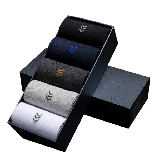 

plain solid business elite logo mens socks gift box set, White/black/blue/red