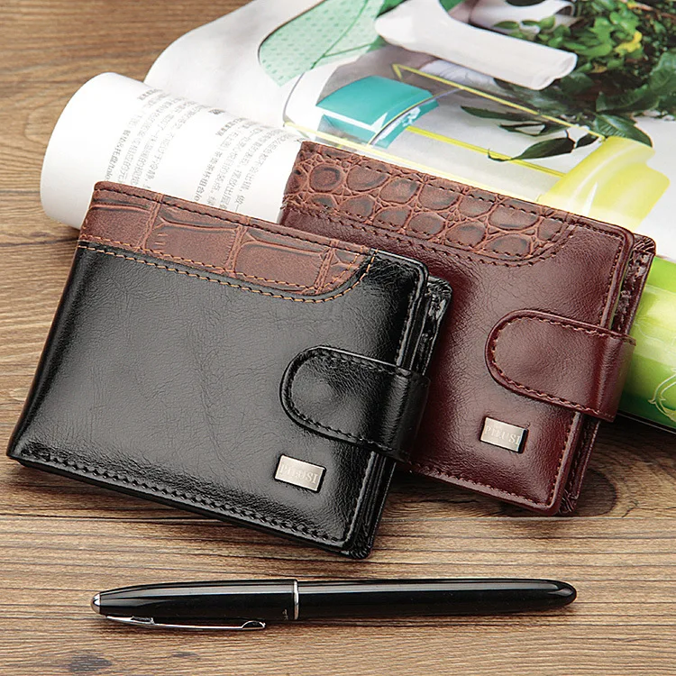 

2021 New Arrival Men's Wallet Coin Short Credit Card Holder With Pocket Hasp Wallet Luxury Leather Purse Men Wallet Money Clip, 2 color,black,coffee