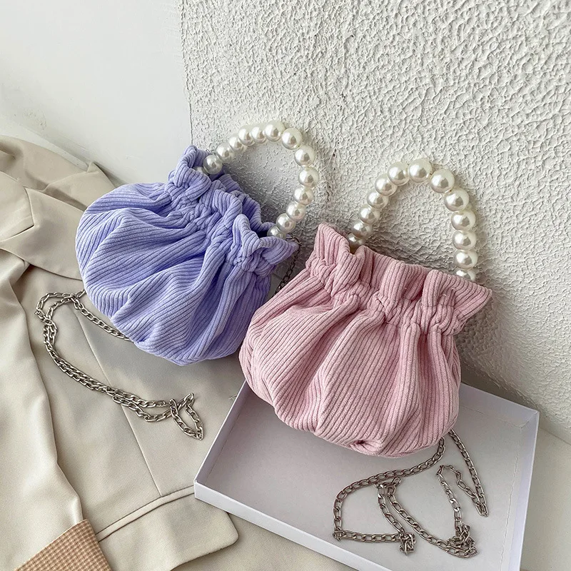 

2020 New Model Corduroy Pearl Handbag Pleated Chain Cloud Bag Shoulder Messenger Bag, White/yellow/green/black/purple/pink