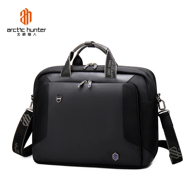 

Arctic Hunter 2021 Luxury Smart Men Micro Leather Office Bag for Men Designer Mens Briefcase Layers Laptop Bags, Black/grey/blue