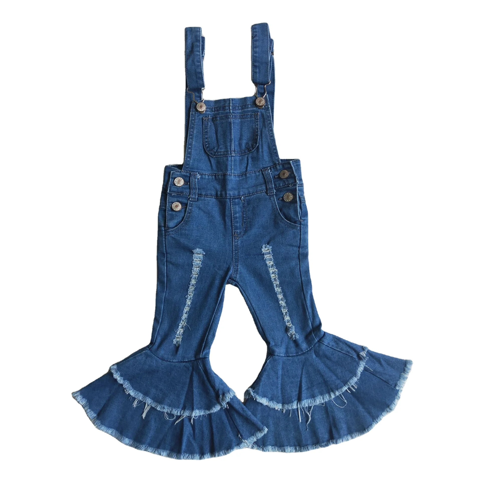 

New Toddler Baby Kids Girls Denim Jumpsuit Bell Bottom Pants Summer Kids Jumpsuit Cute Overalls No MOQ, As picture shows