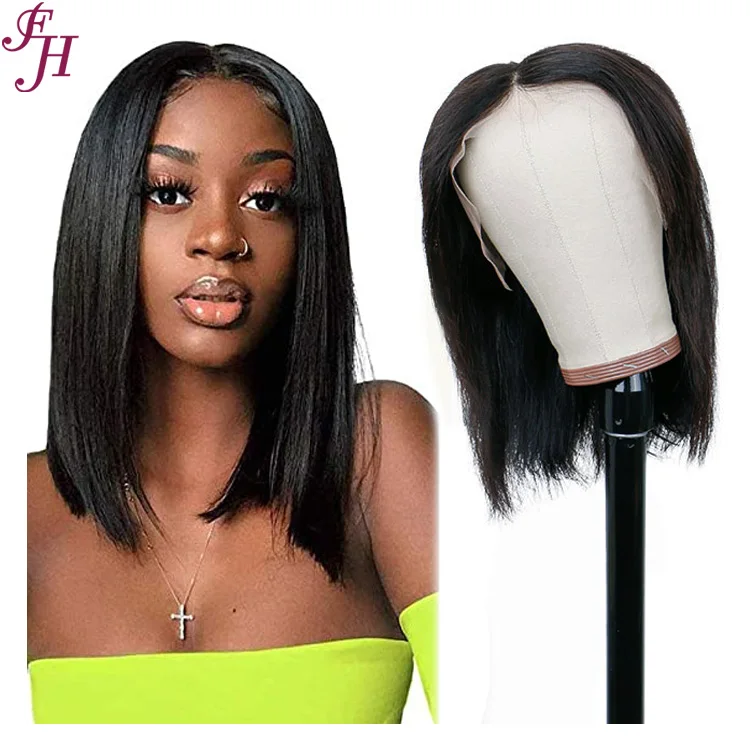 

FH Natural Human hair Cuticle Aligned 13x4 HD Lace Frontal Super Double Drawn Human Hair Bone Straight Bob Short Wig