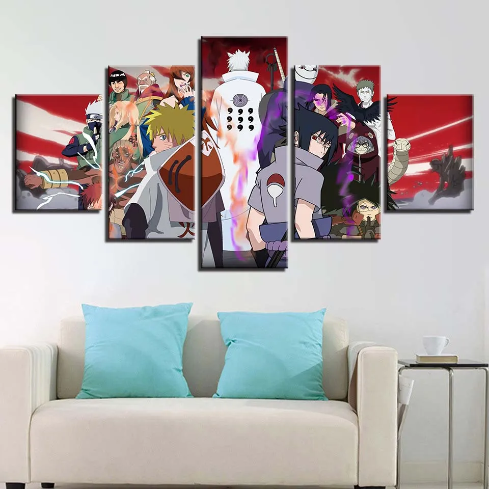 

5 Pieces Anime Painting Japanese Animation Canvas Art Paints Wall Stickers Wallpaper Living Room Sofa Background Decor, Multiple colours