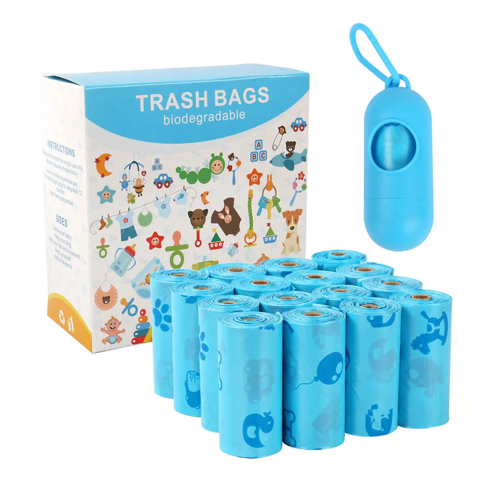 

Factory Custom Printed Blue Biodegradable Dog Poop Bags Extra Thick And Strong Pet Poop Bags With Dispenser