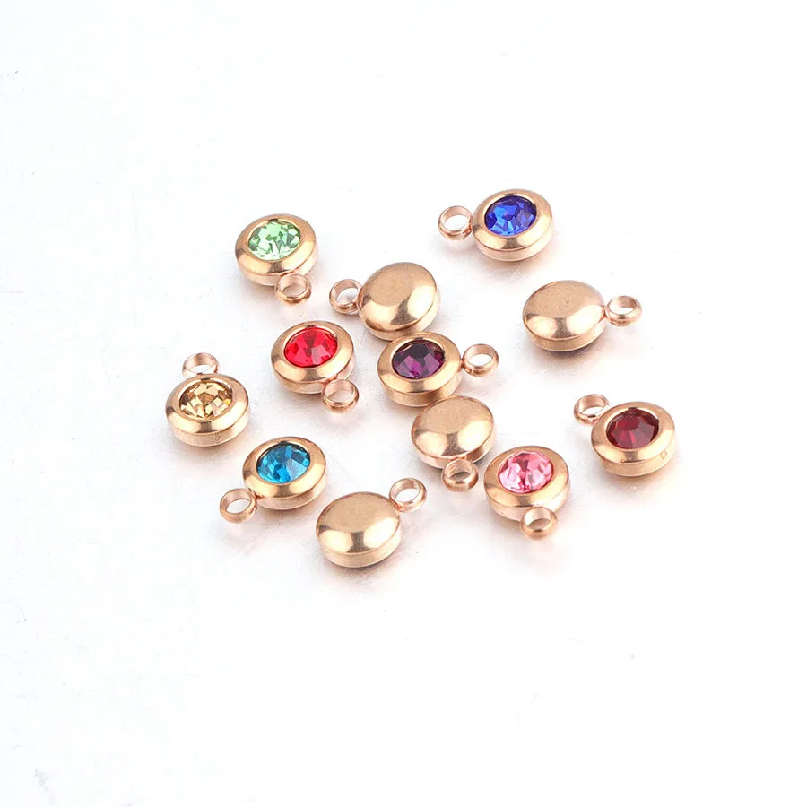 

6.5mm DIY Rose Gold Plated Stainless Steel Crystal Birthstone Charms For Jewelry Making