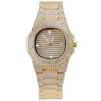 

Luxury Fashion Unisex Diamond Date Quartz Watch Gold Plated Iced Out Diamond Stainless Steel Business Watch