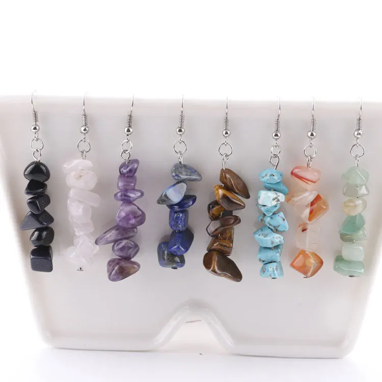 

SC Fashion Natural Agate Stone Beaded Earrings Handmade Creative Irregular Natural Colorful Carnelian Crystal Earrings Women, White, black, purple, blue