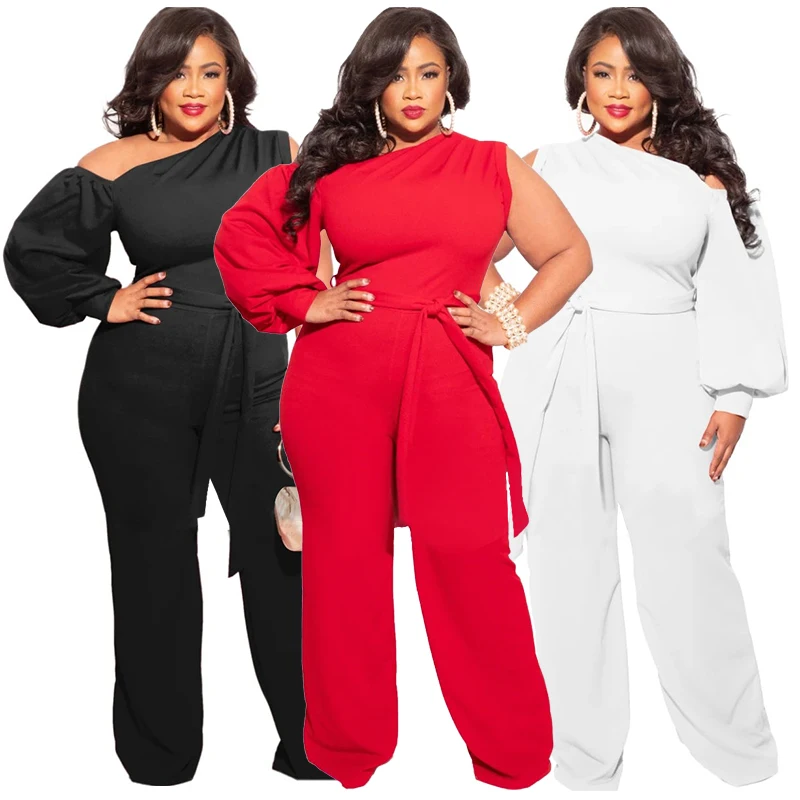 

New Fashion Stock Plus Size Women Clothing Sexy One Shoulder Wlholesale Plus Size Jumpsuits