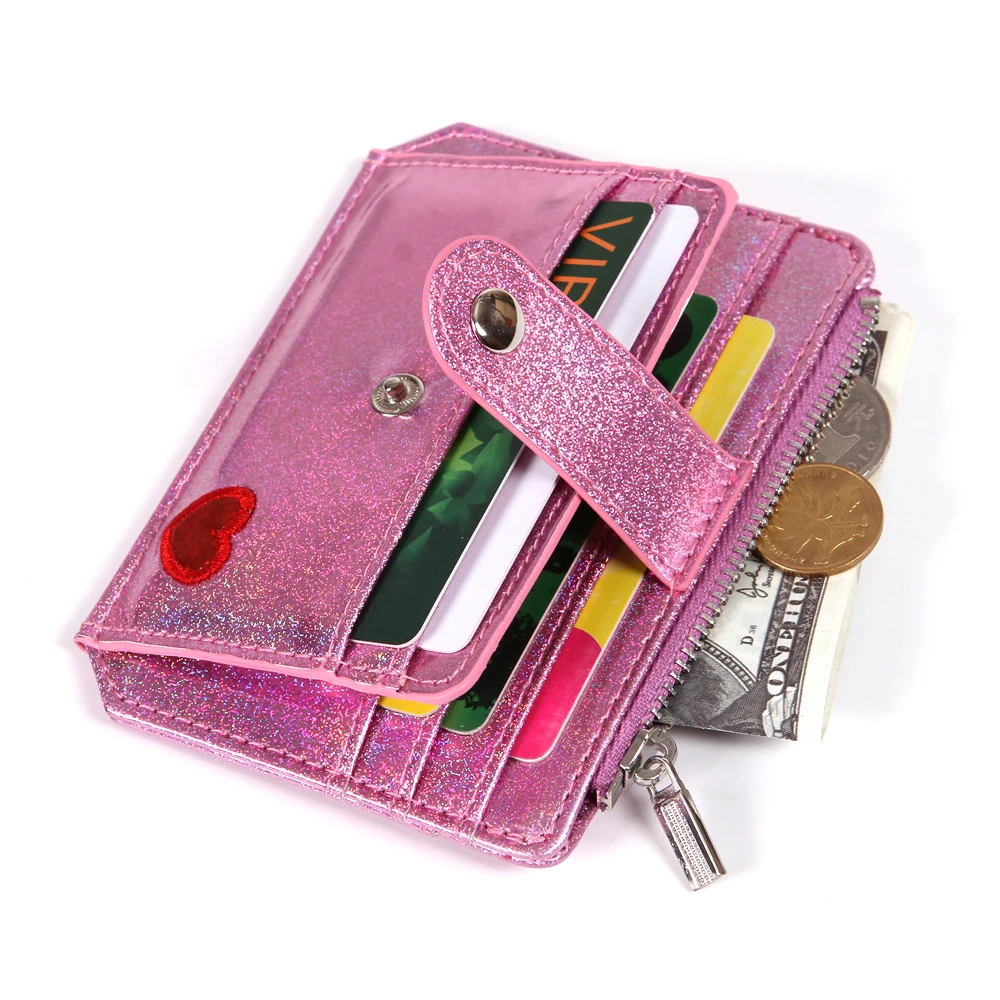 

2021 Beautiful Laser Bling Embroidery Zipper Coin Purse Flip Hasp PU Leather Womens Wallet