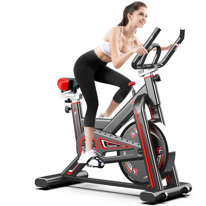 

Home sport fitness equipment ultra-quiet exercise bike household bicycle Gym club multifunctional steel spinning bike with APP, Black-red