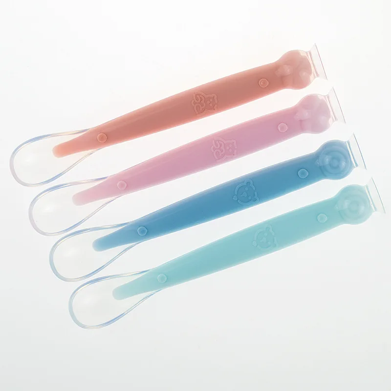 

Baby Silicone Spoons Feeding Dishes Tableware for Children Flatware Children Food Baby Feeding Tools, Blue,pink,red,green