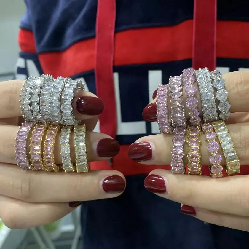 

Wholesale 925 Sterling Silver ring Engagement CZ Diamond Rhodium Plating for women, Blue,pink,red,green