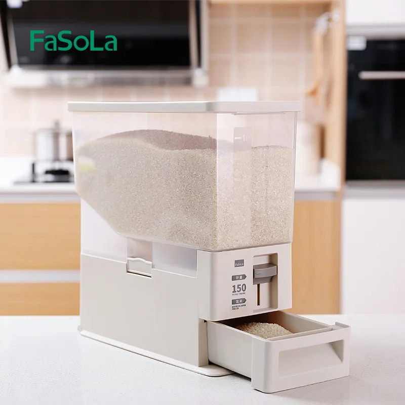 

FaSoLa 12kg durable plastic rice bucket ricer box rice storage box with lid, Beige